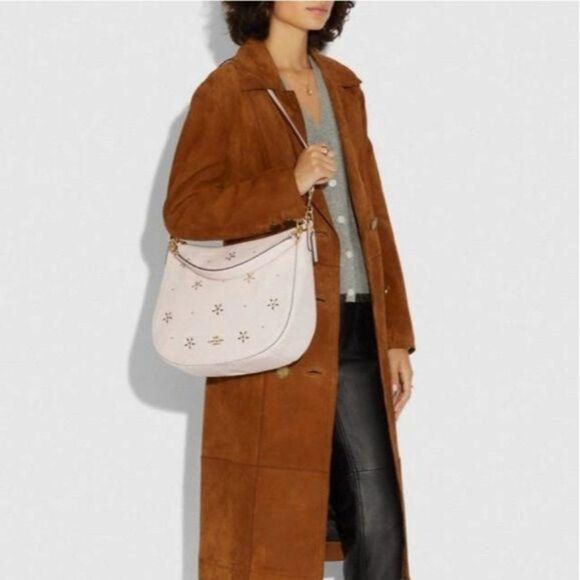 Coach Handbags - Coach Studded Elle Hobo Refined Pebble Leather Shoulder Crossbody Handbag Chalk